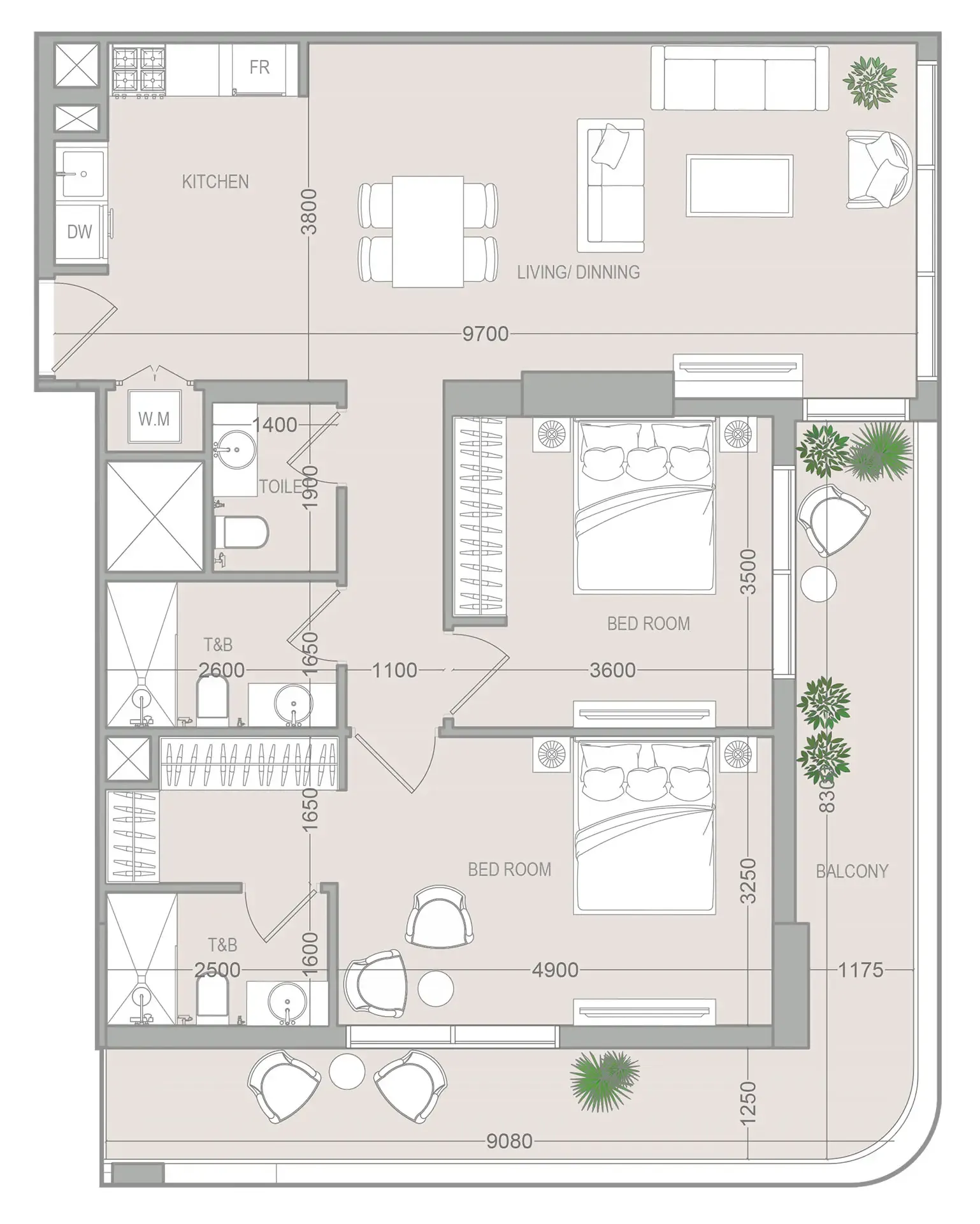 VERDAN1A 5 — планировка 2 BR Type B