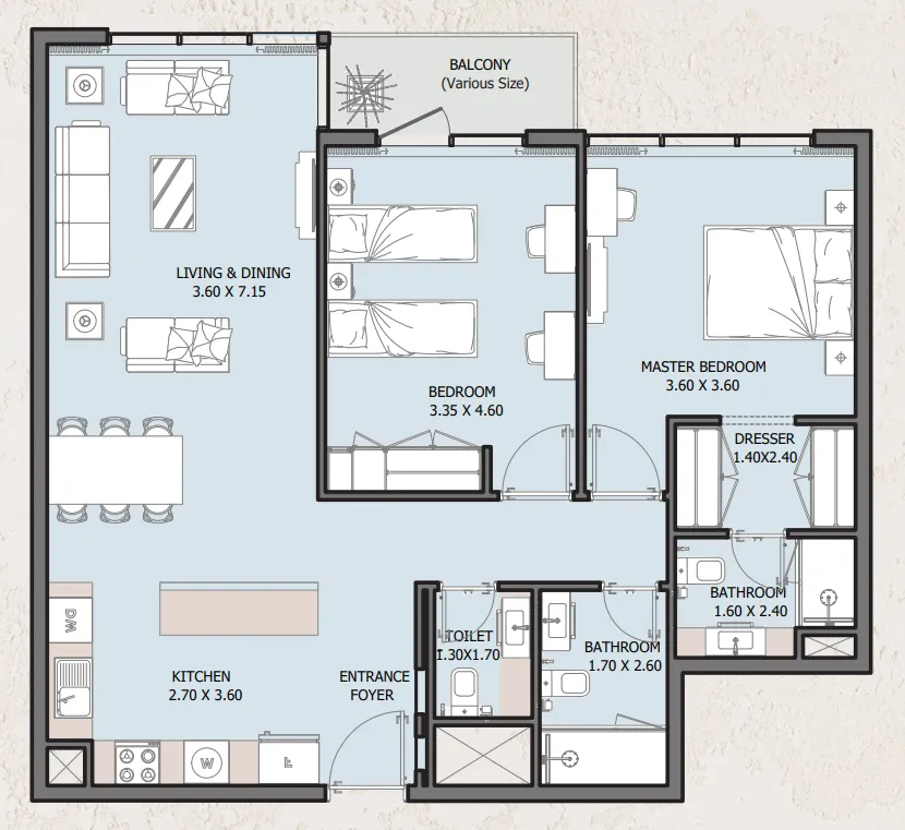 Verdana Empire — планировка 2 BR Type A