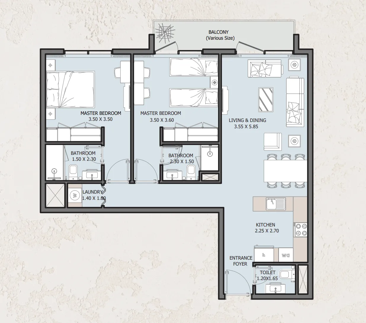 Verdana Empire — планировка 2 BR Type B
