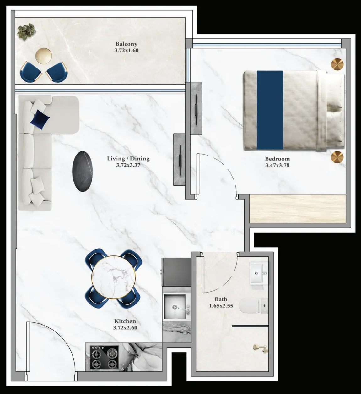 Aspirz — планировка 1 BR Type E