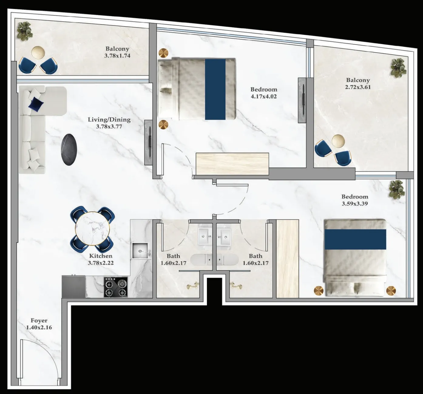 Aspirz — планировка 2 BR Type A