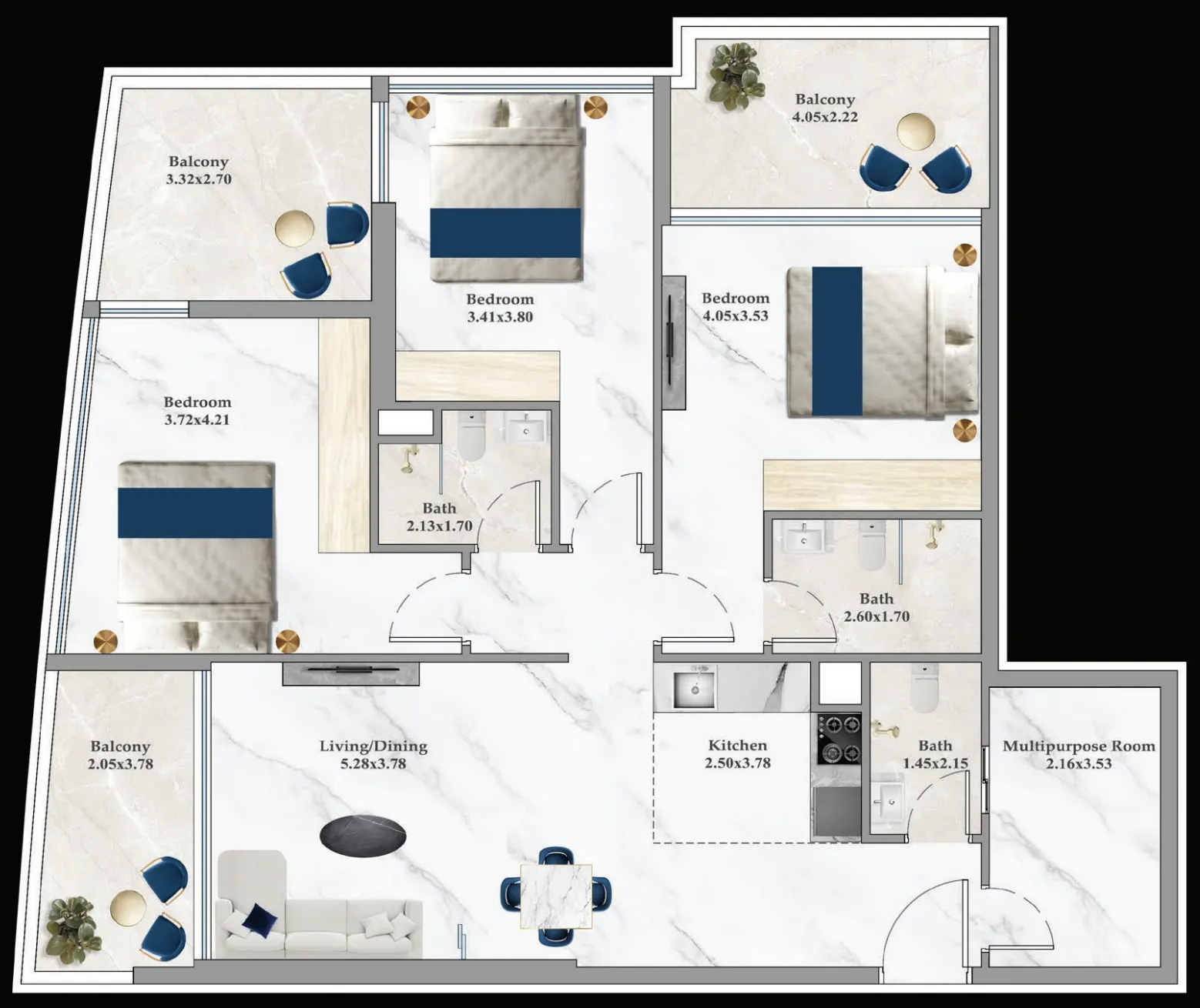 Aspirz — планировка 3 BR Type A