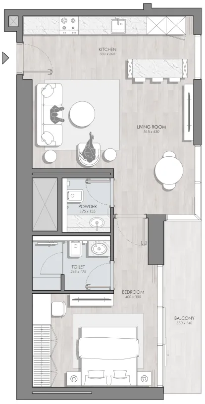 Avant Garde Residences 2 — планировка 1 BR Type A