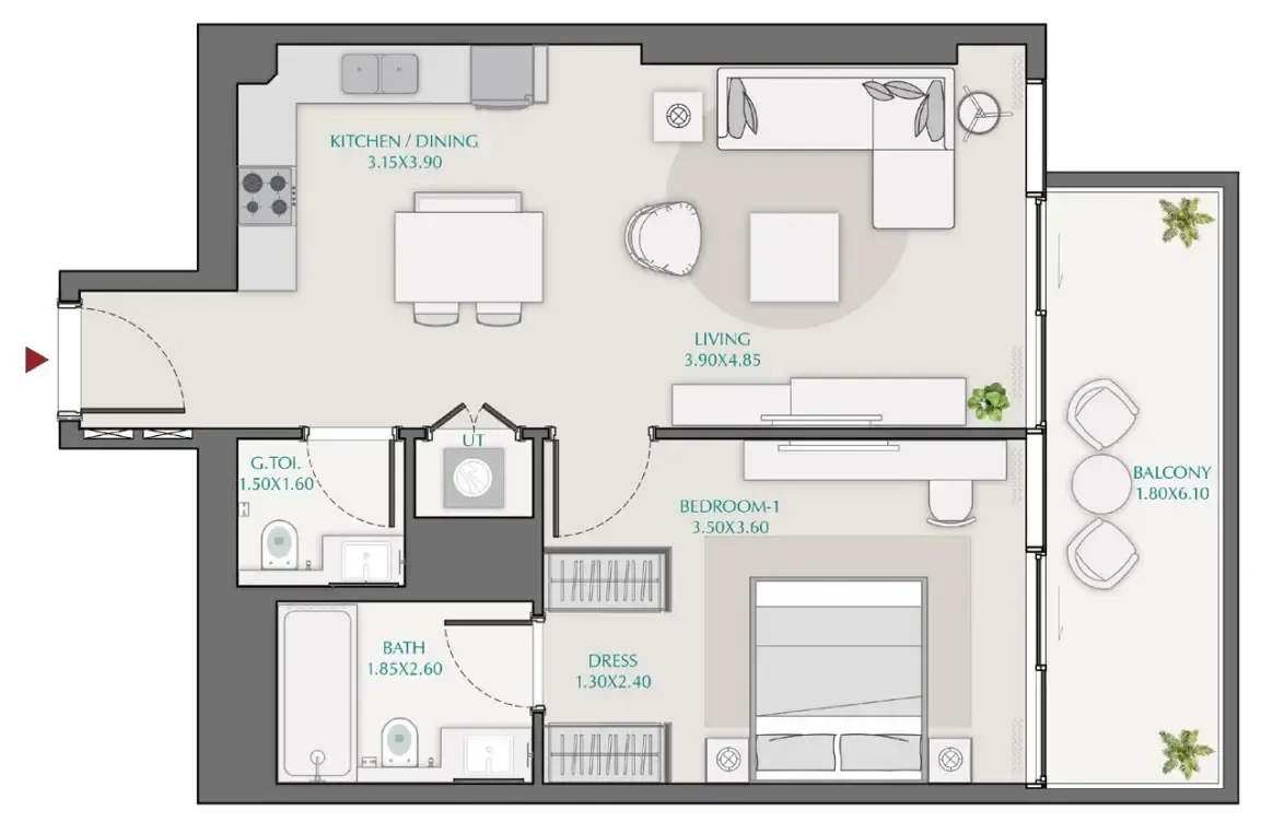 Avenue Park Towers at Wasl 1 — планировка 1 BR Type A