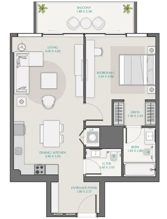 Avenue Park Towers at Wasl 1 — планировка 1 BR Type B