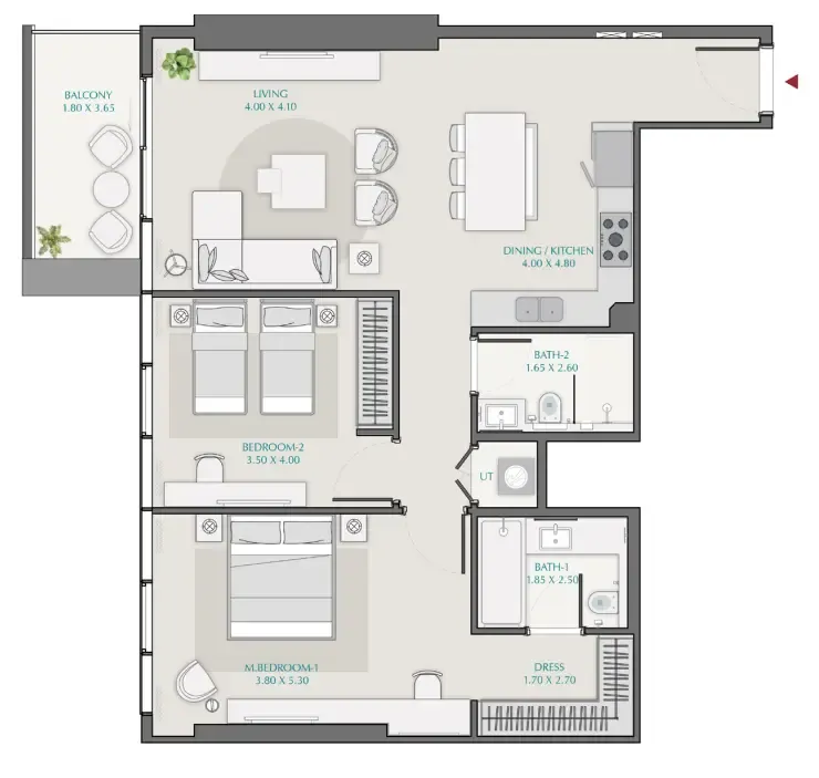 Avenue Park Towers at Wasl 1 — планировка 2 BR Type A