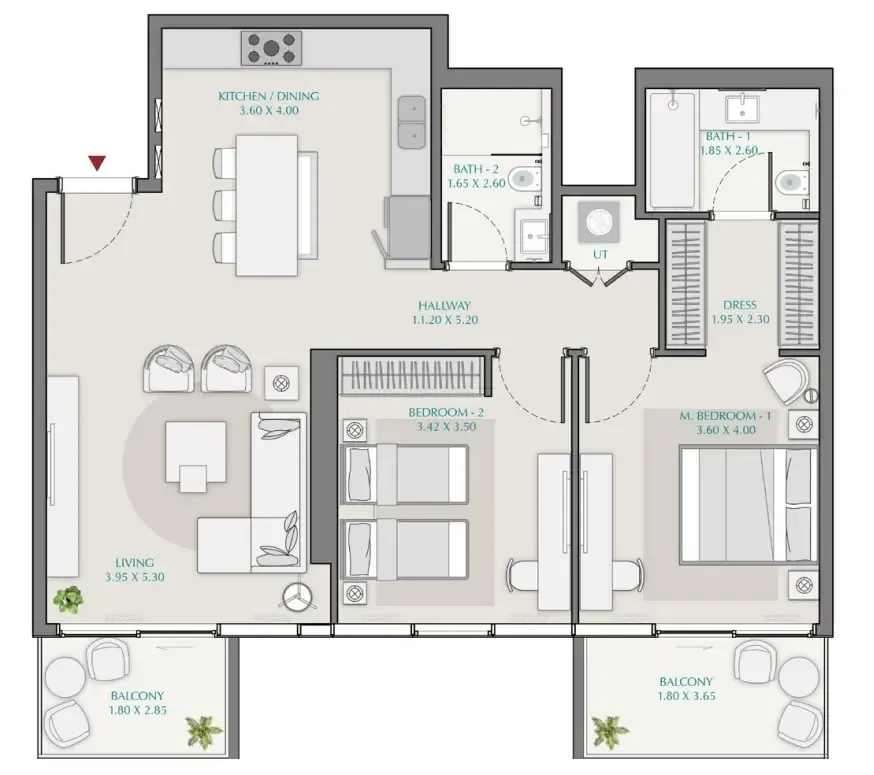 Avenue Park Towers at Wasl 1 — планировка 2 BR Type E