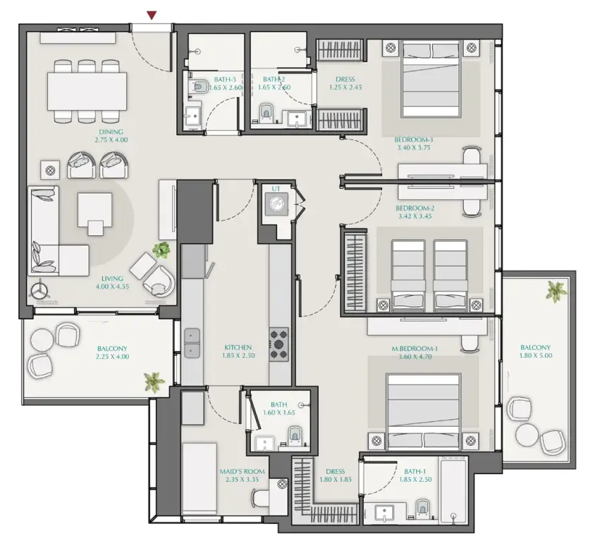 Avenue Park Towers at Wasl 1 — планировка 3 BR Type N