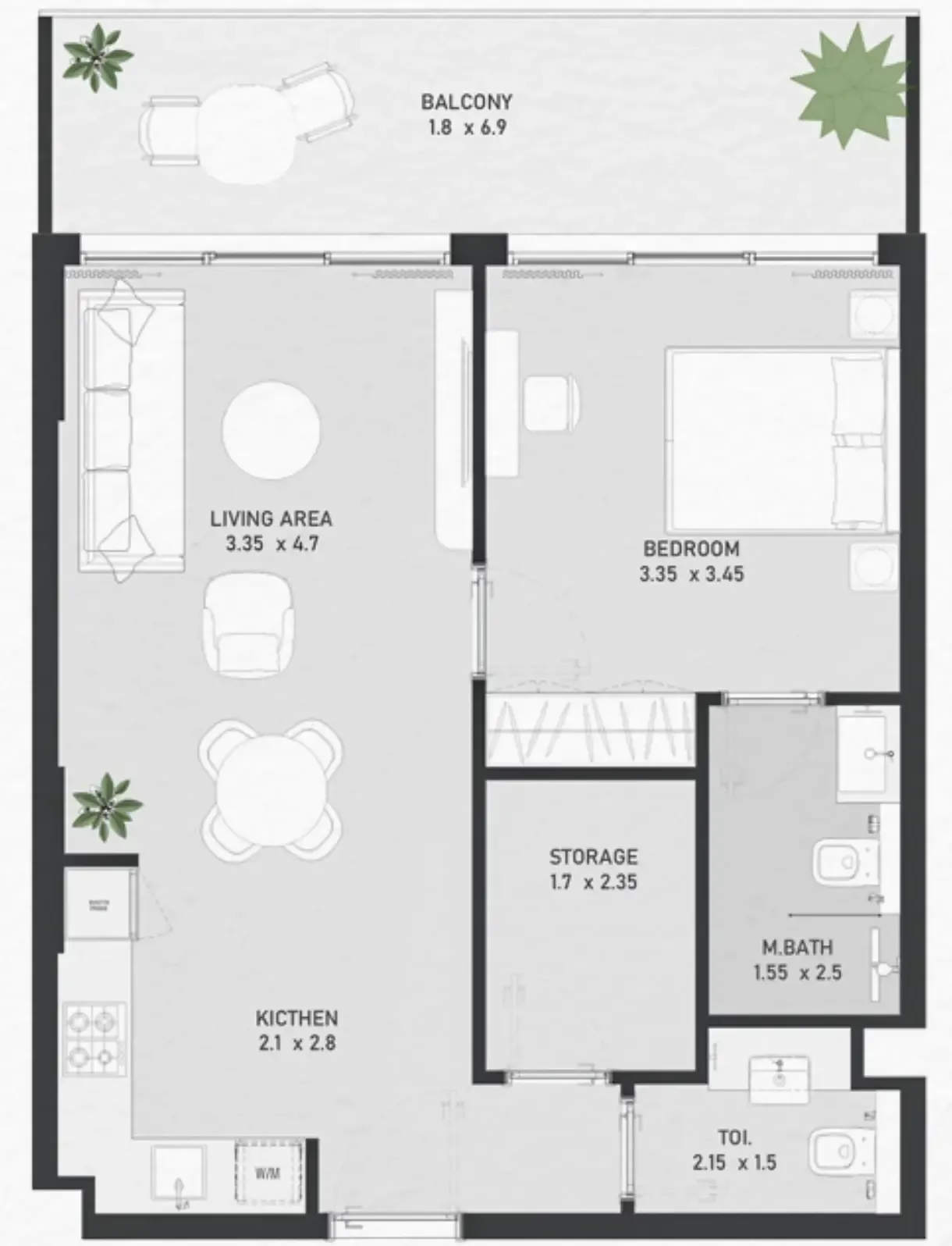 Ayami Residence — планировка 1 BR Type R