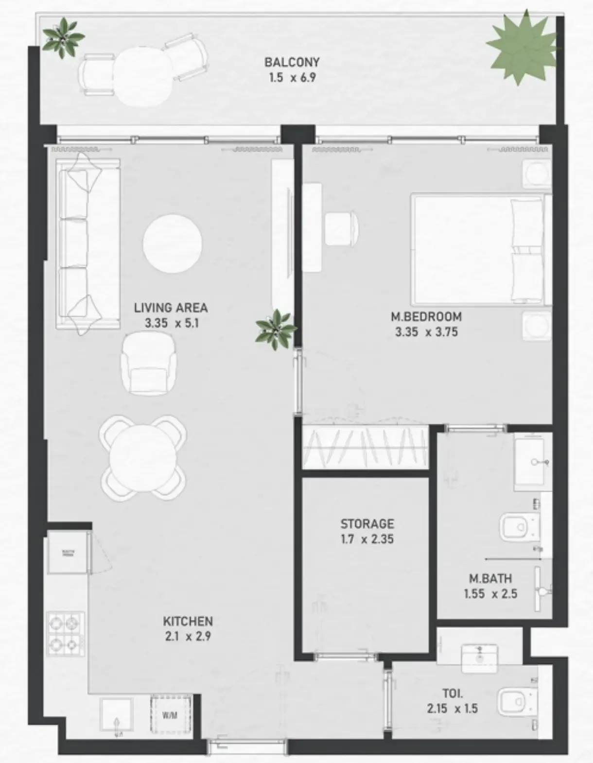 Ayami Residence — планировка 1 BR Type AB