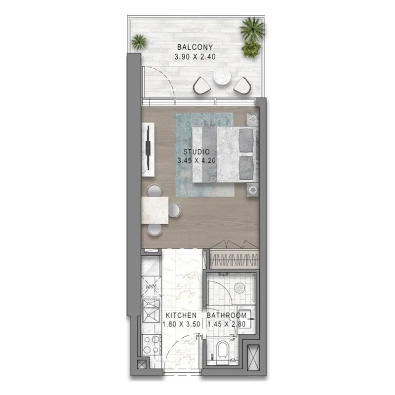 Damac District — планировка 0BR Type B3