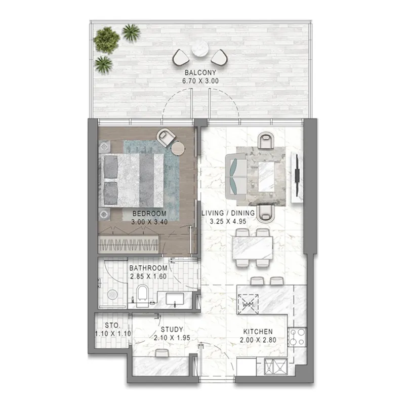 Damac District — планировка 1BR Type D1