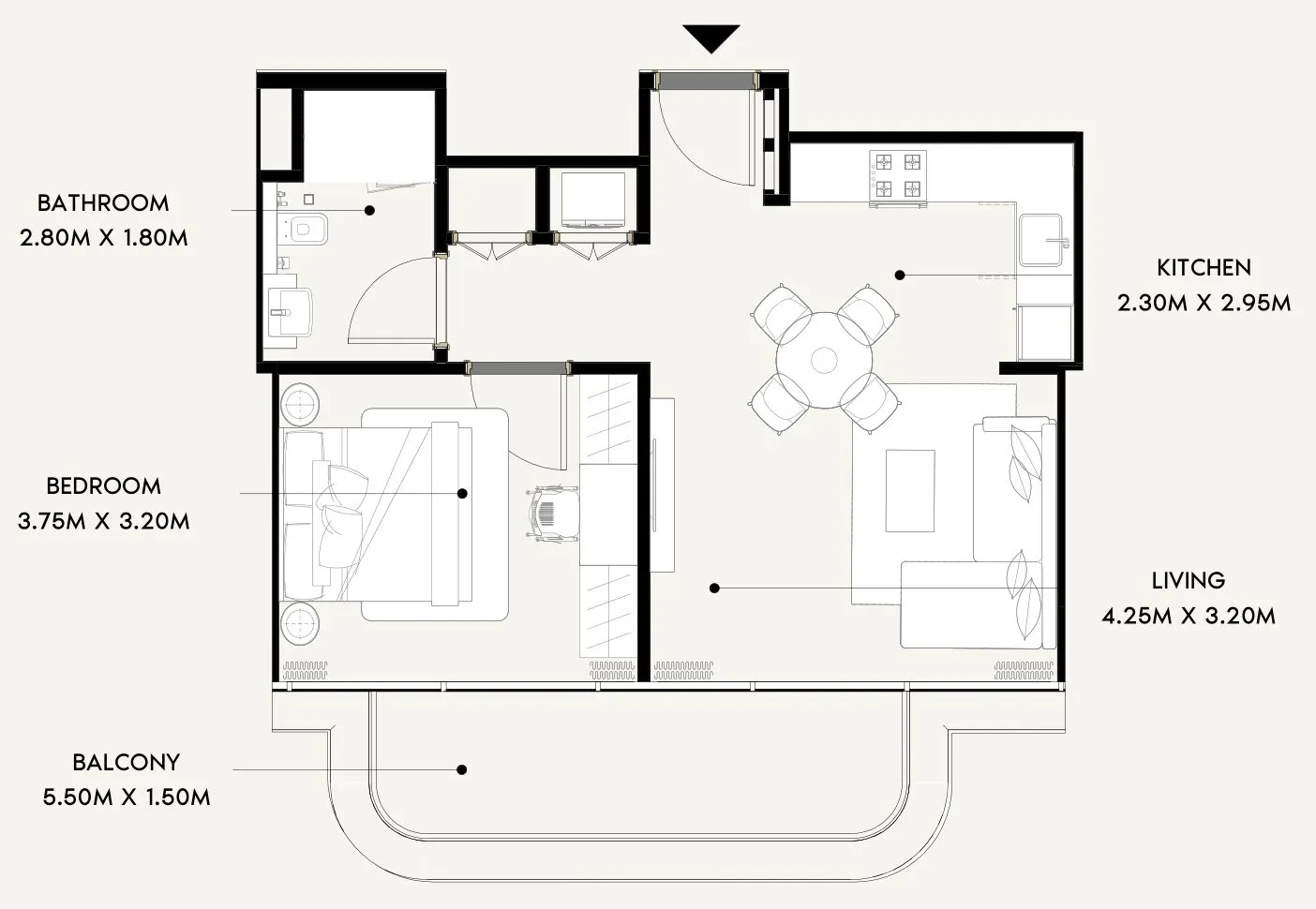 Azizi Wares — планировка 1 BR Type F