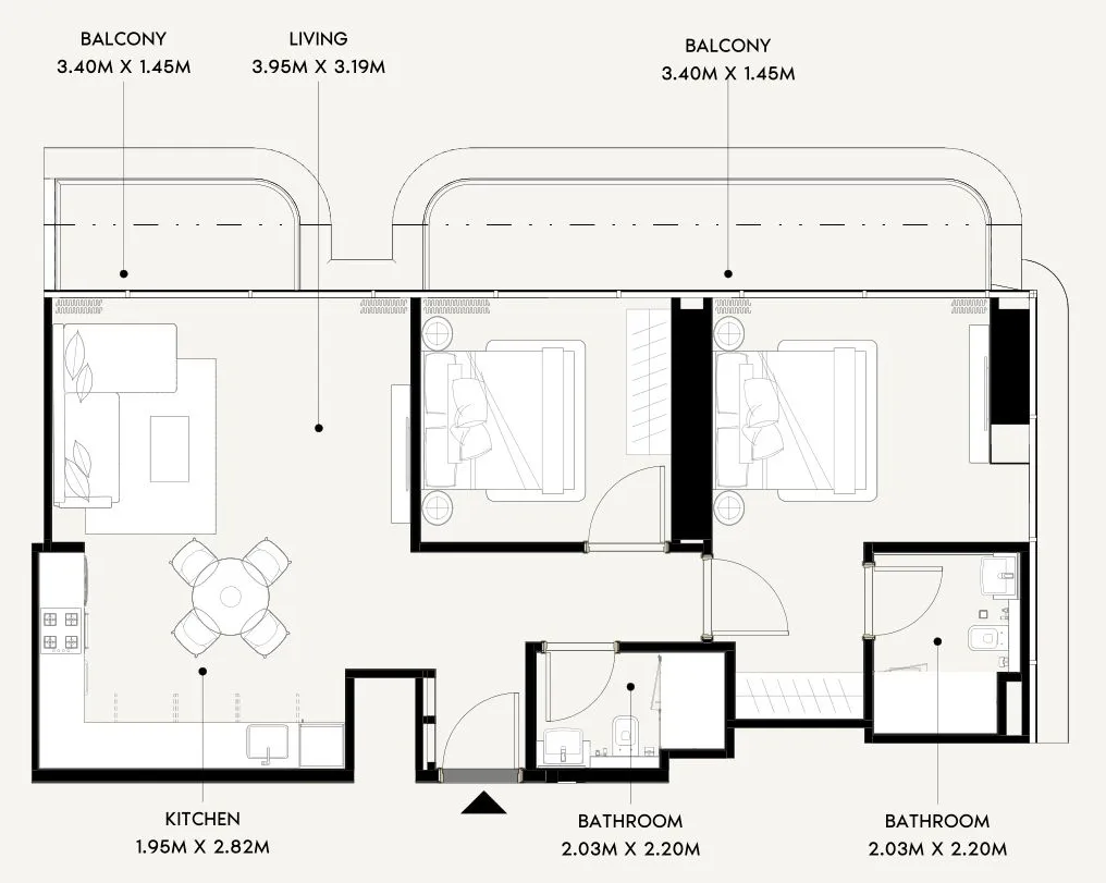 Azizi Wares — планировка 2 BR Type B