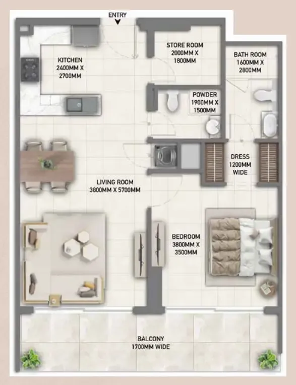 Blossom 40 — планировка 1.5 BR Type A