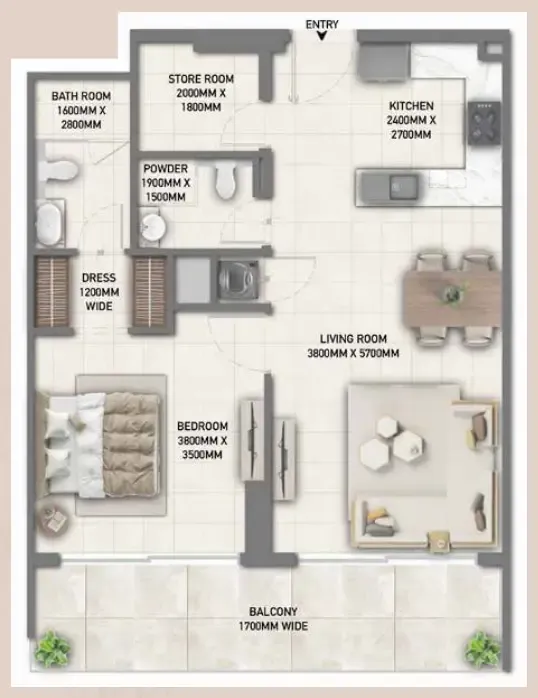 Blossom 40 — планировка 1.5 BR Type C