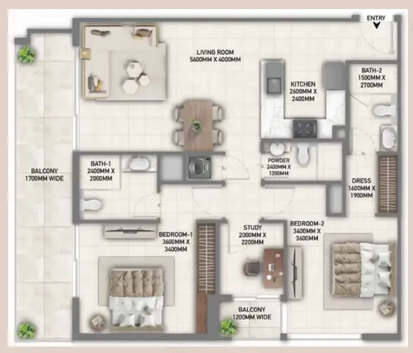 Blossom 40 — планировка 2.5 BR Type A