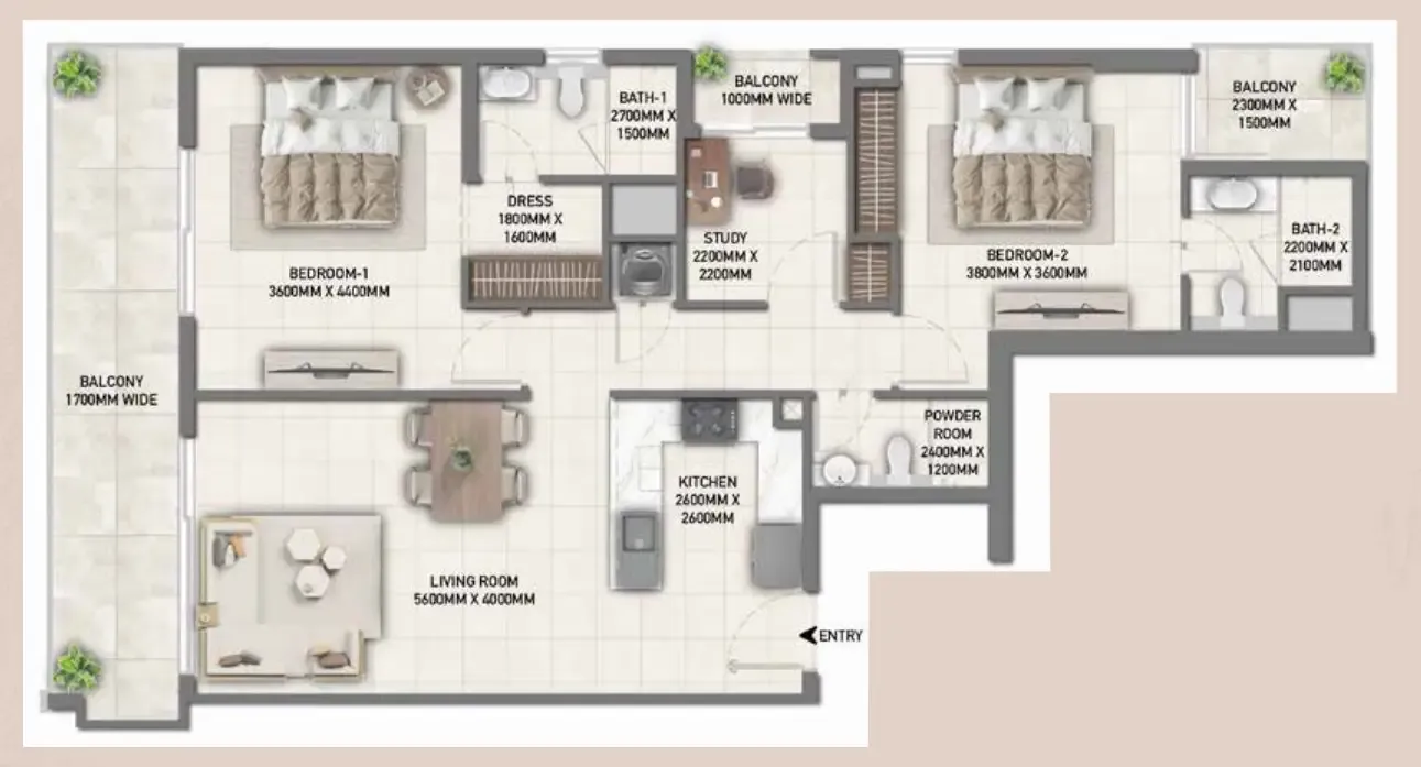 Blossom 40 — планировка 2 BR Type N