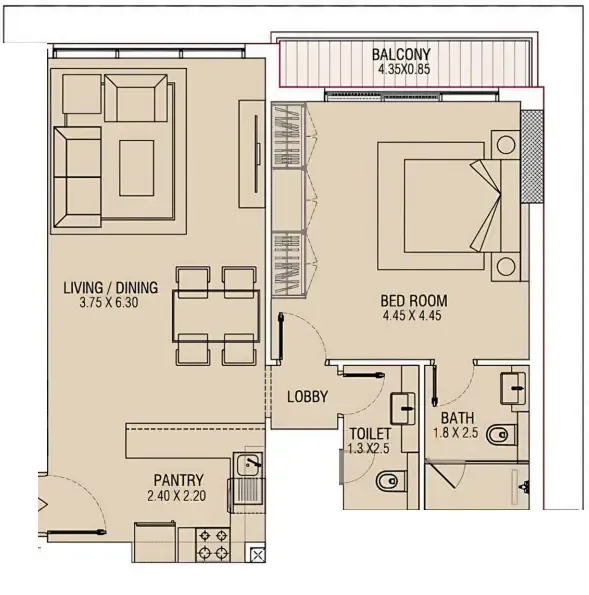 Brand Centro — планировка 1 BR Type F