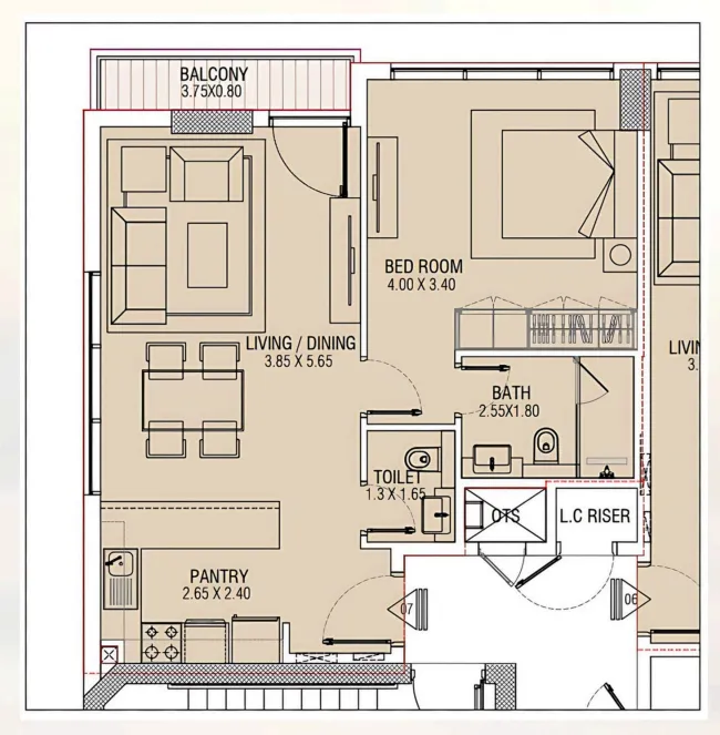 Brand Centro — планировка 1 BR Type A