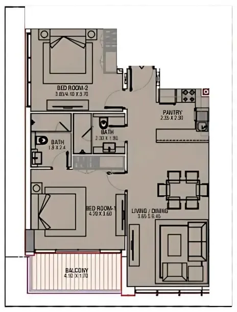 Brand Centro — планировка 2 BR Type A