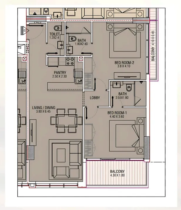 Brand Centro — планировка 2 BR Type D