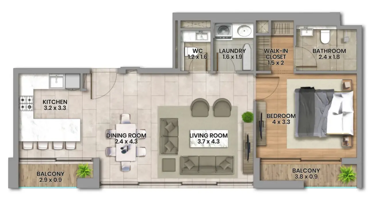 Elemental 22 — планировка 1 BR Type C