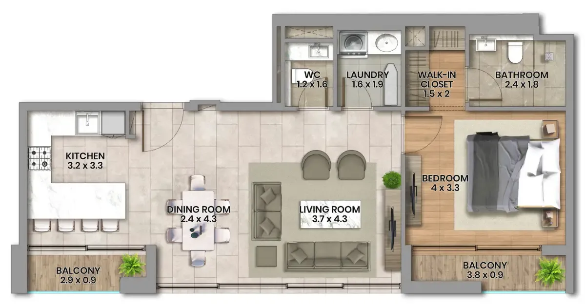 Elemental 22 — планировка 1 BR Type D