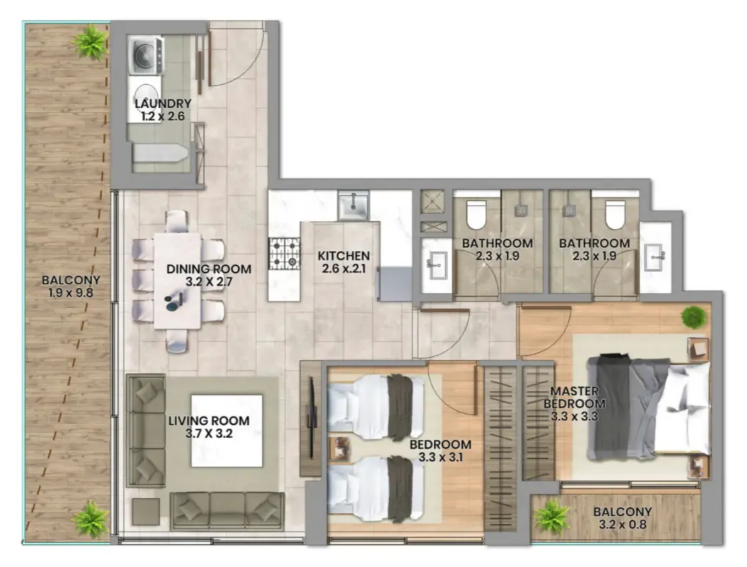 Elemental 22 — планировка 2 BR Type A