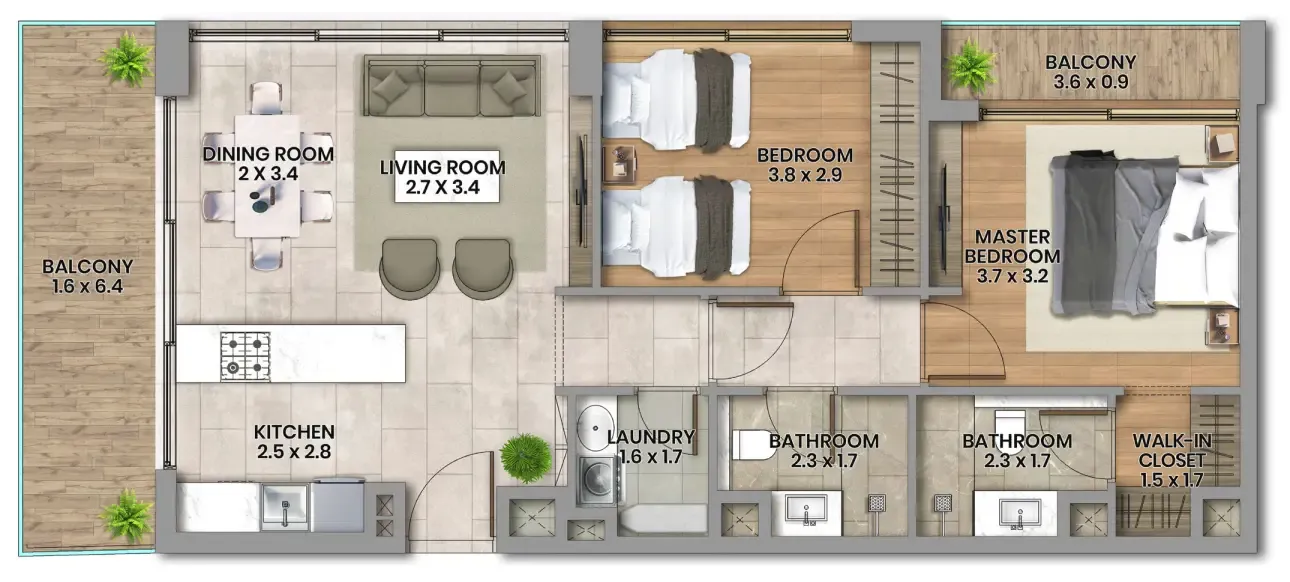 Elemental 22 — планировка 2 BR Type F