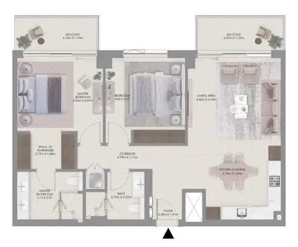 Aurea — планировка 2 BR Type A