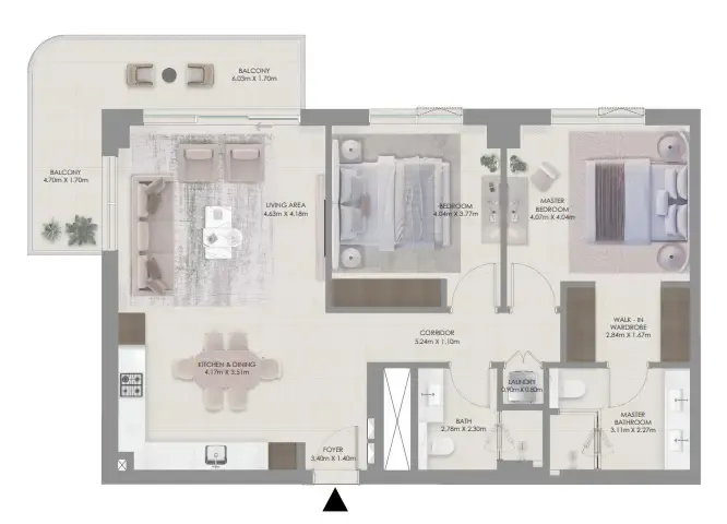 Aurea — планировка 2 BR Type C