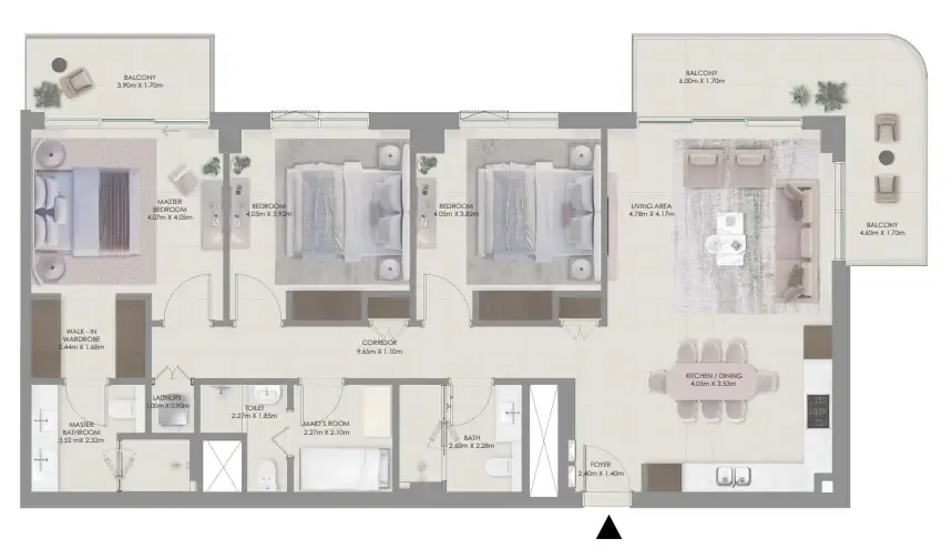 Aurea — планировка 3 BR Type D