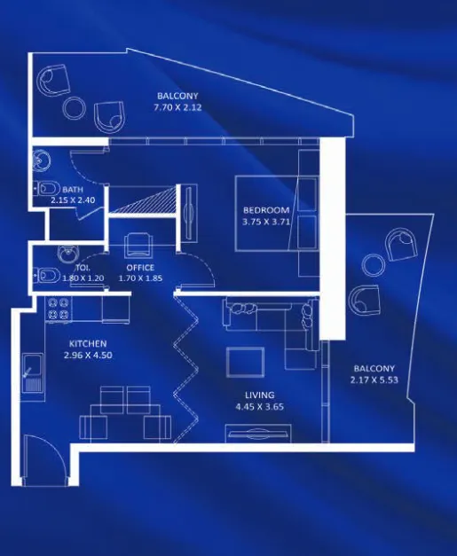 Fashionz — планировка 1 BR Type E