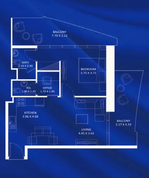 Fashionz — планировка 1 BR Type AK