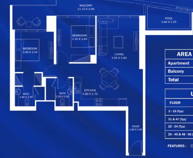 Fashionz — планировка 2 BR Type D