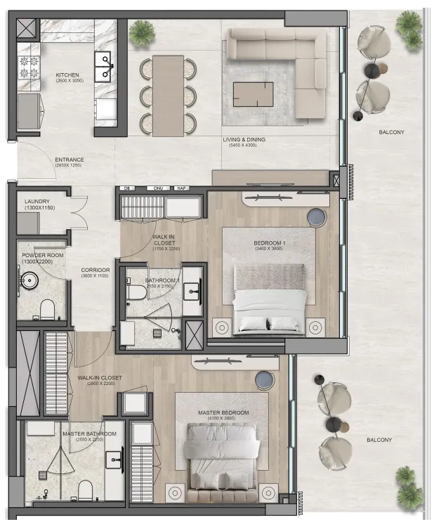 Flora Isle Beachfront Residences — планировка 1 BR Type A