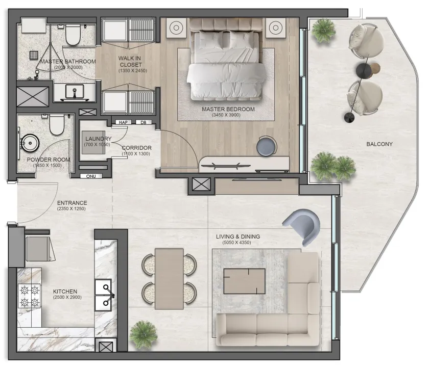 Flora Isle Beachfront Residences — планировка 1 BR Type B