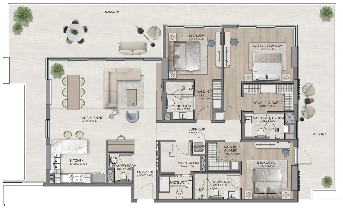 Flora Isle Beachfront Residences — планировка 3 BR Type B