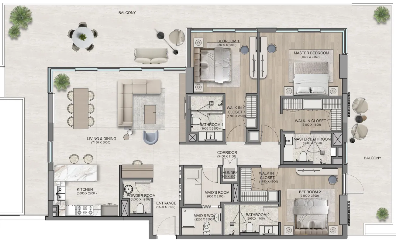 Flora Isle Beachfront Residences — планировка 3 BR Type D