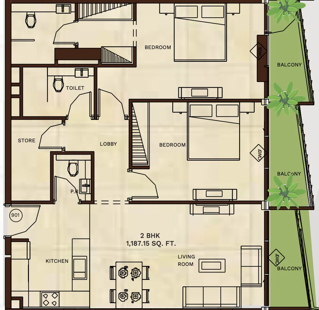 Gateway by Premier Choice — планировка 2 BR Type D