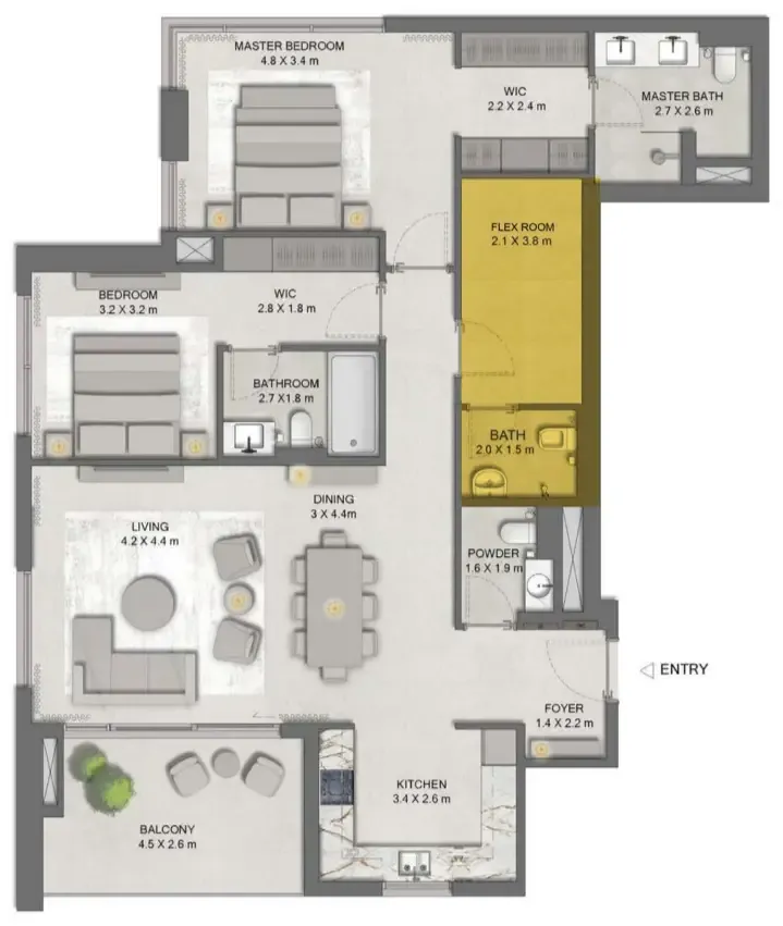 Ghaf Woods Distrikt — планировка 2 BR Type AX