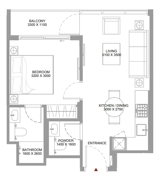 Bayfront Marina Residences — планировка 1 BR Type A