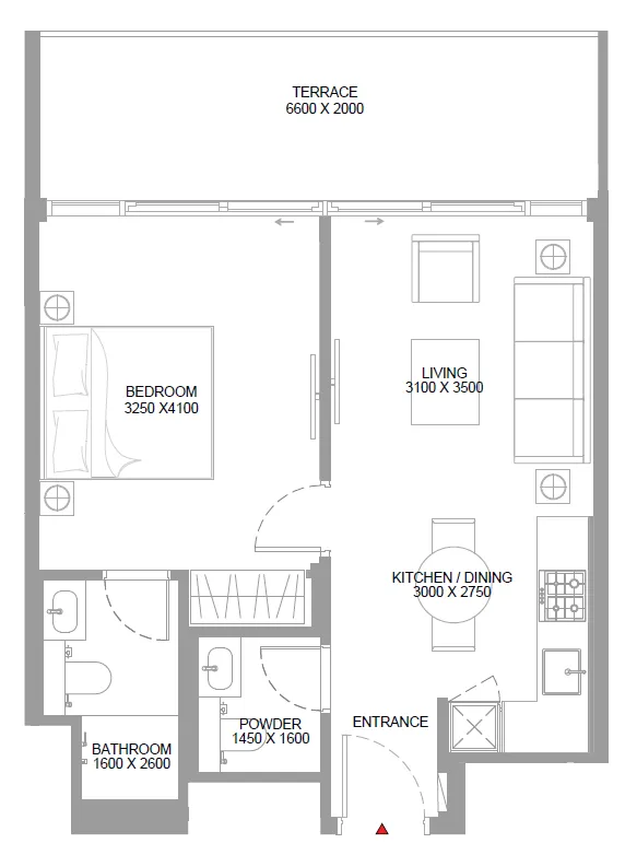 Bayfront Marina Residences — планировка 1 BR Type M