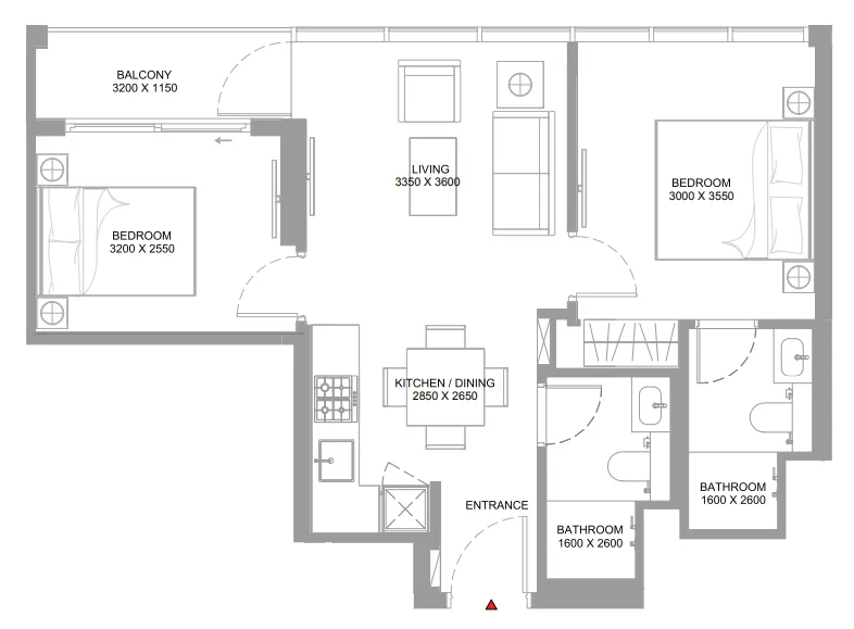 Bayfront Marina Residences — планировка 2 BR Type C