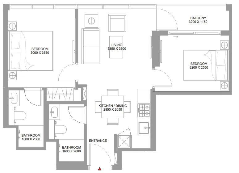 Bayfront Marina Residences — планировка 2 BR Type A