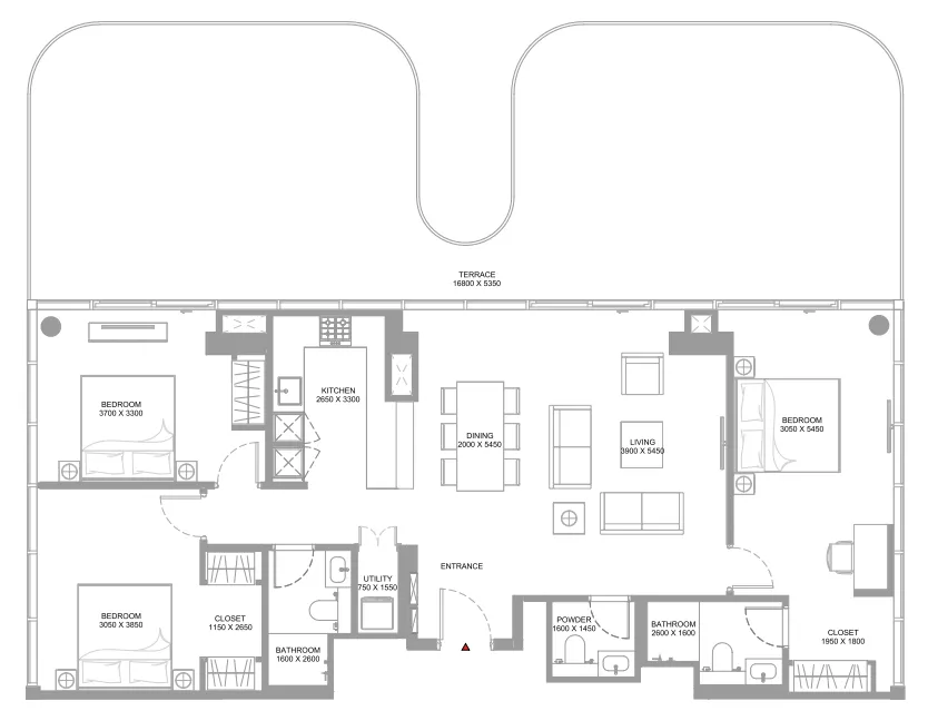 Bayfront Marina Residences — планировка 3 BR Type A