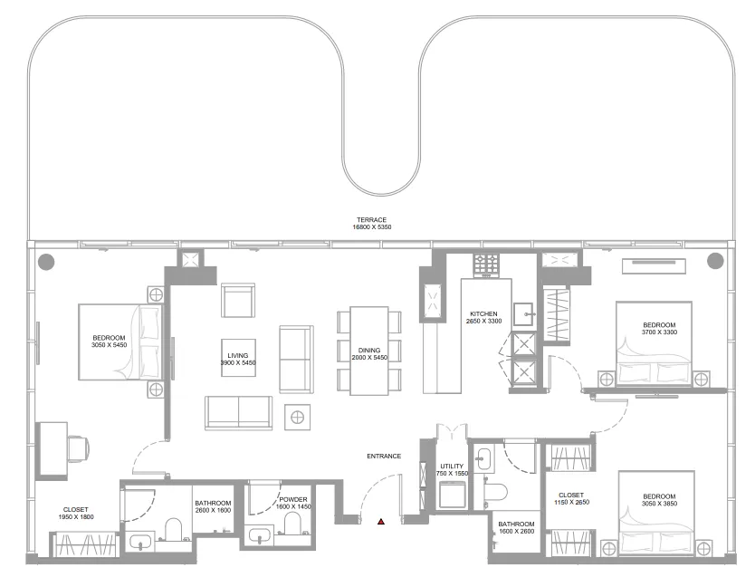 Bayfront Marina Residences — планировка 3 BR Type B