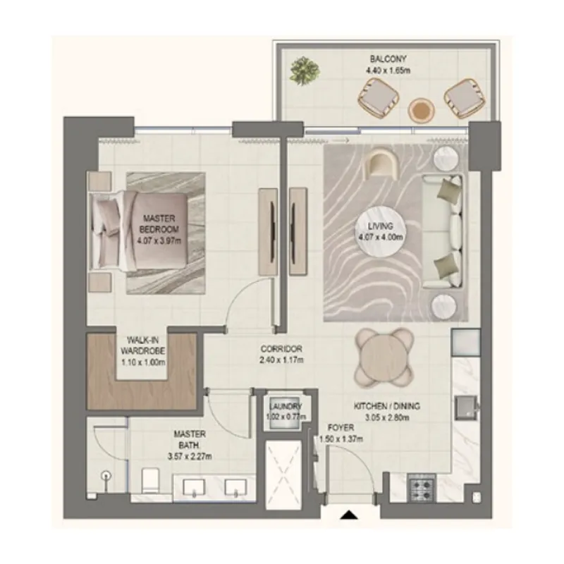 Golf Fields — планировка 1BR_Typical