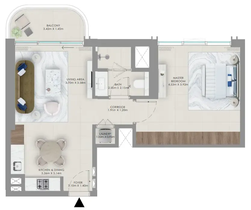 Baystar by Vida — планировка 1 BR Type A